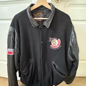 Vintage America Black Leather Sleeve Bomber Jacket